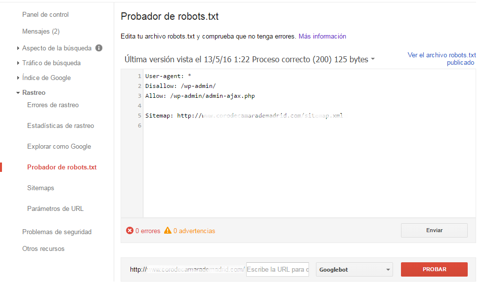 Google Webmaster Tools Probador de robots .txt